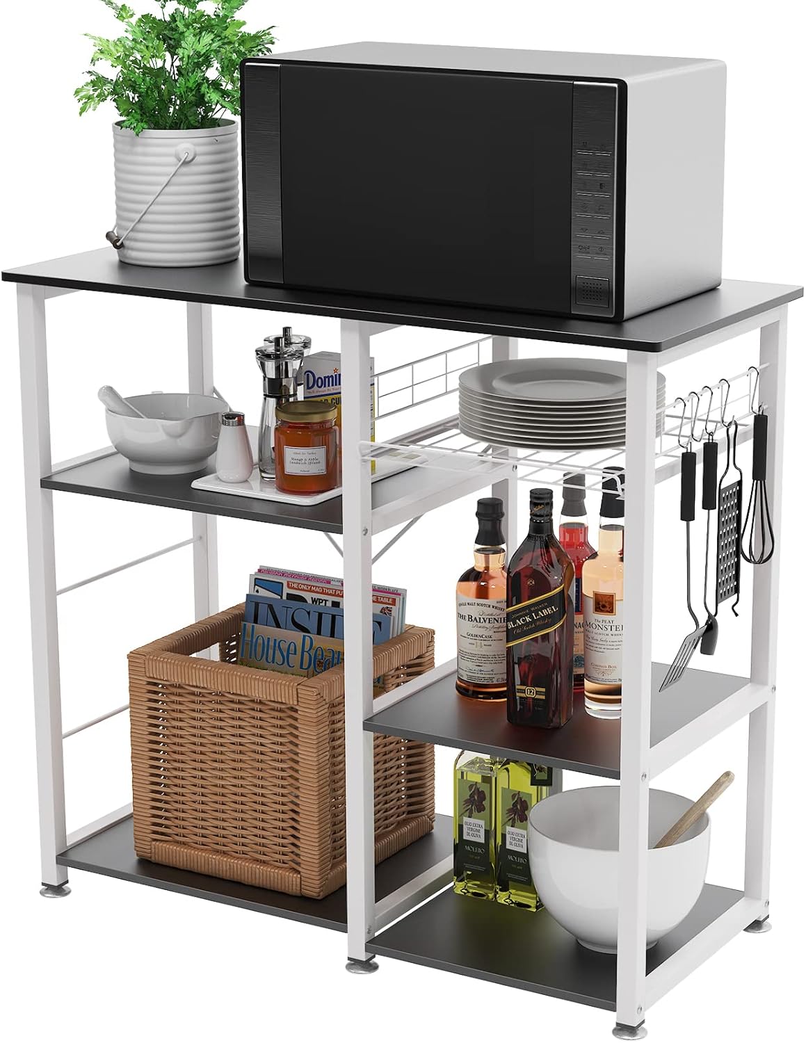 3-Tier Kitchen Baker'S Rack Utility Shelf Microwave Stand with Storage and Drawer Storage Cart Workstation Shelf, Brown BHUS-W5S-FG