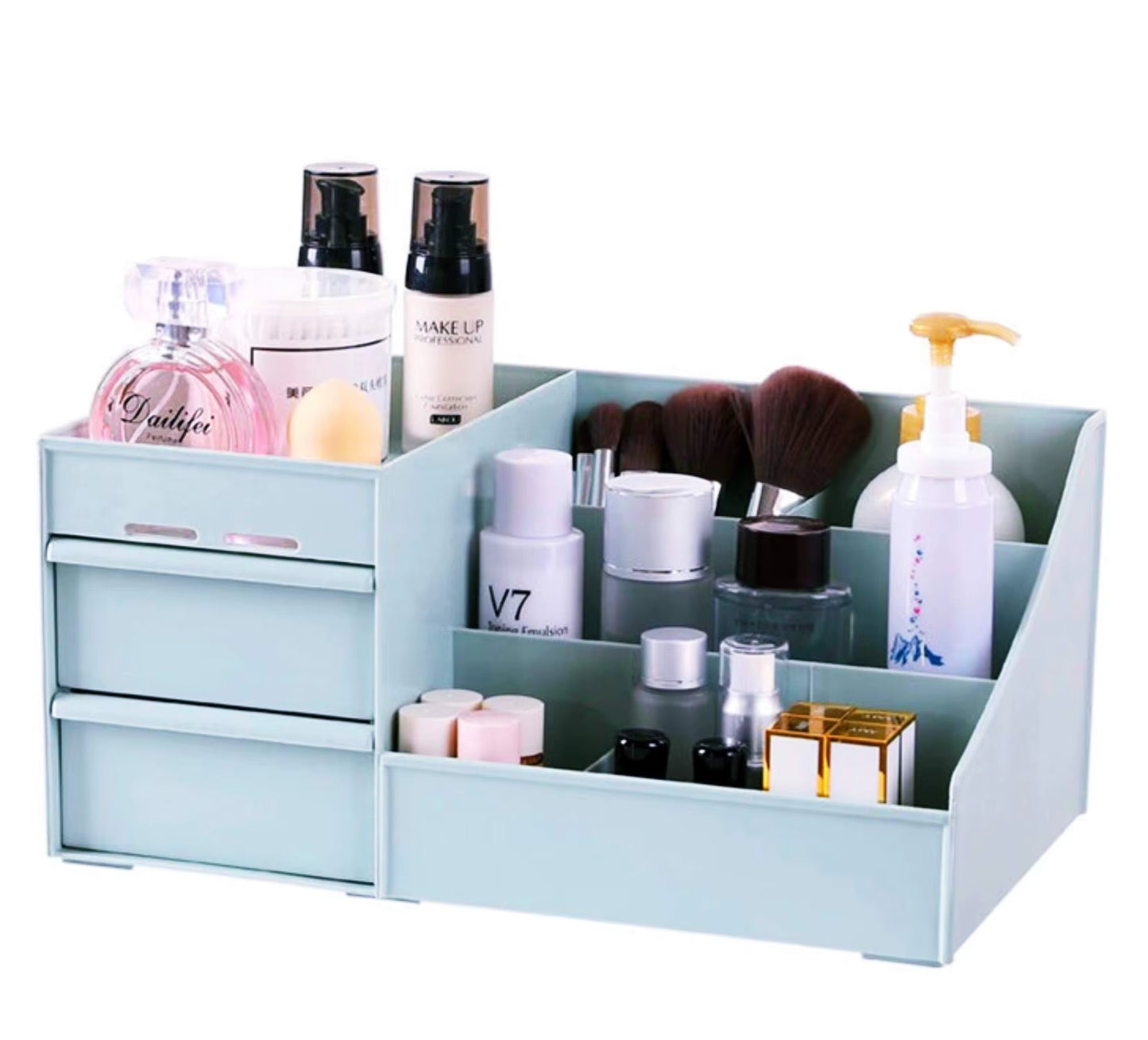 Make-up organizer voor op het aanrecht, badkamer, bureau, cosmetica opbergdoos met lades voor lippenstift, kwasten, lotions en oogschaduw