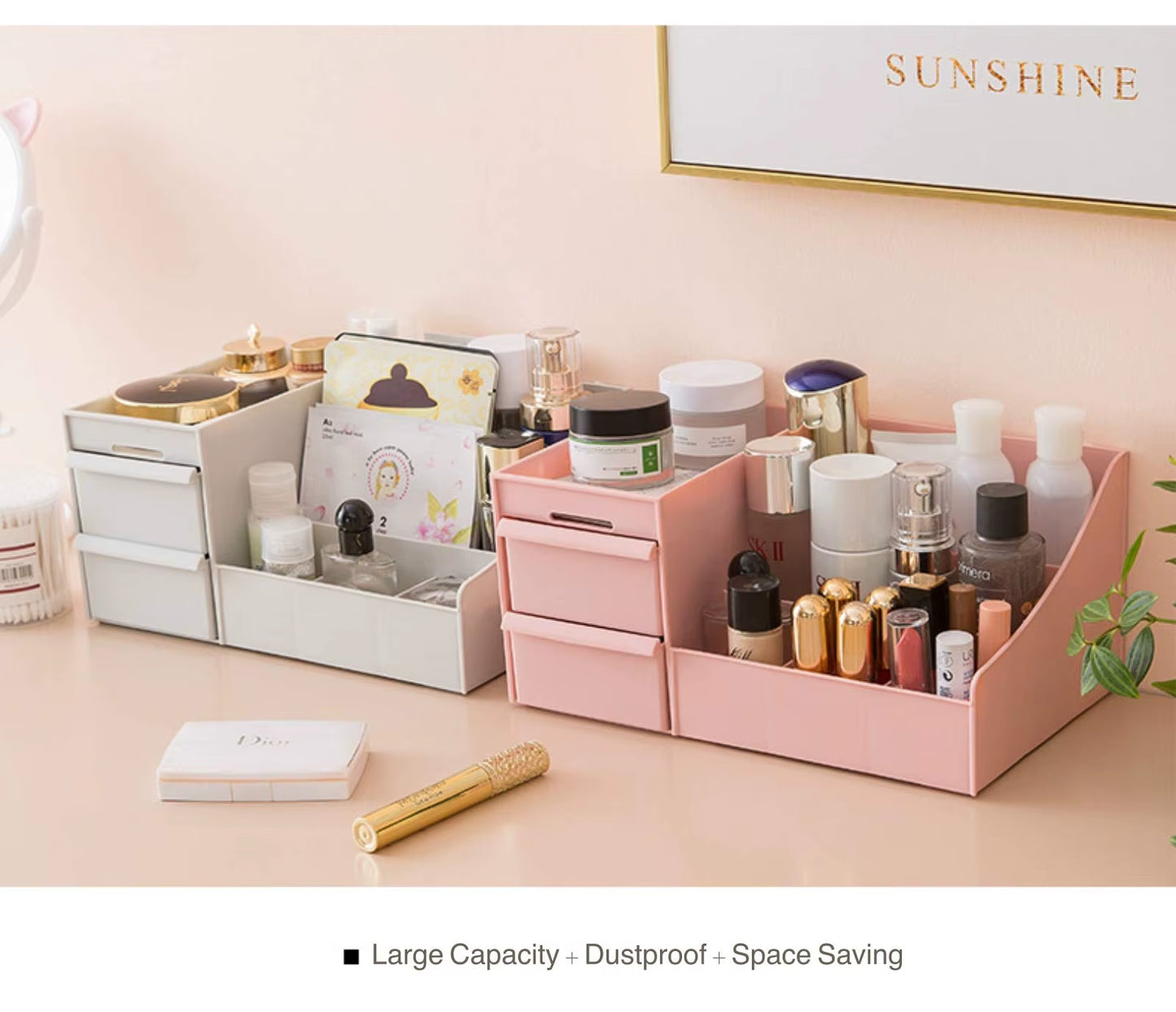 Make-up organizer voor op het aanrecht, badkamer, bureau, cosmetica opbergdoos met lades voor lippenstift, kwasten, lotions en oogschaduw