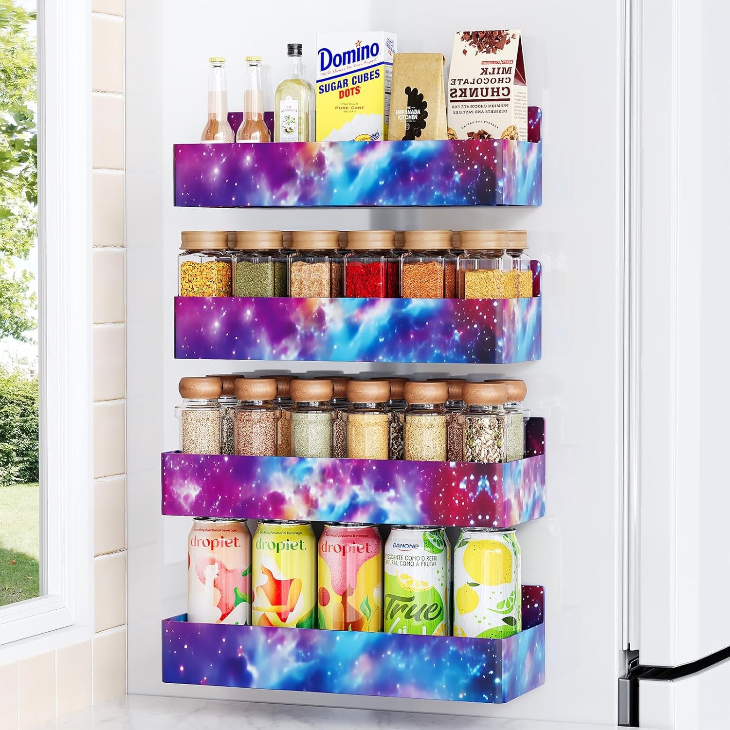 Magnetic Spice Rack for Refrigerator, Kitchen Organizer and Storage Shelf, Black (4 Pack)…