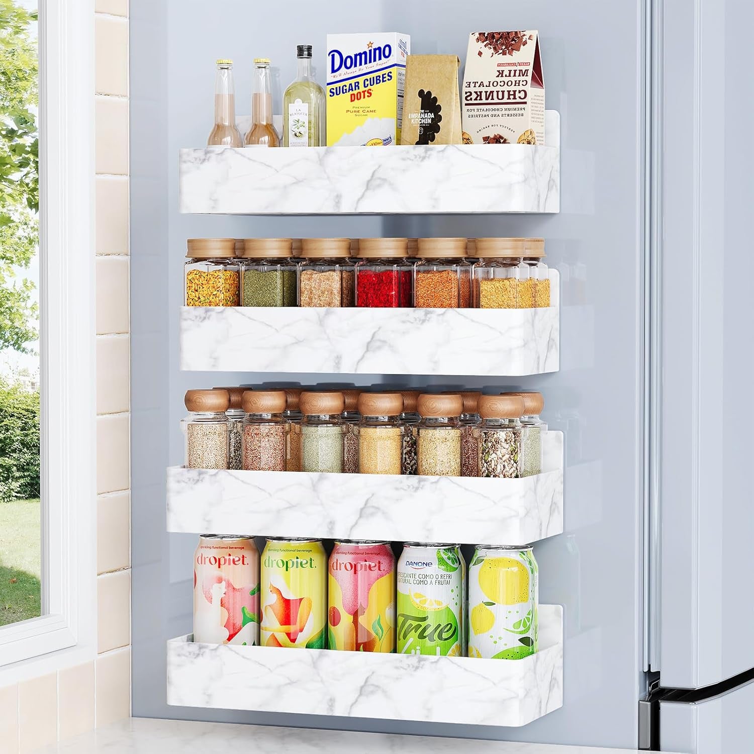 Magnetic Spice Rack for Refrigerator, Kitchen Organizer and Storage Shelf, Black (4 Pack)…