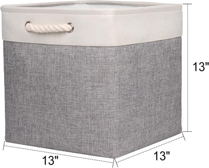 Foldable Storage Basket Fabric 13 Inch Cube Storage Bins with Hard Bottom &Sturdy Handles Storage Cube for Shelf Closet Home (Grey , 4-Pack)