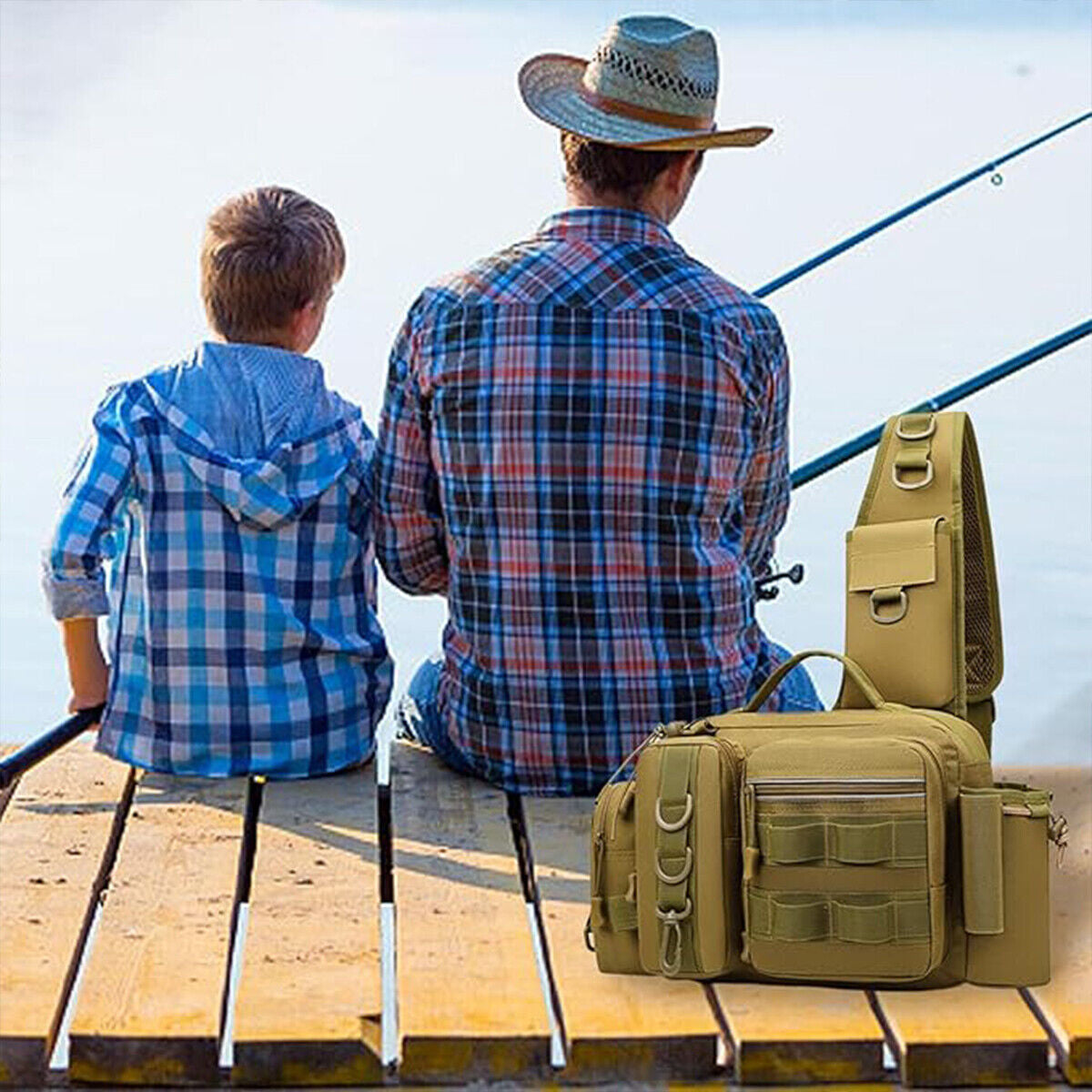 Fishing Backpack Large Capacity Camouflage Outdoor Waist Chest Bag AU