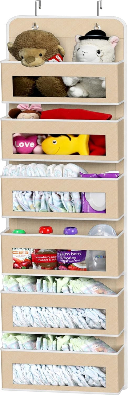 4 Clear Window Pocket over Closet Door Storage Hanging Organizer for Bedroom, Bathroom, Pantry, Pink