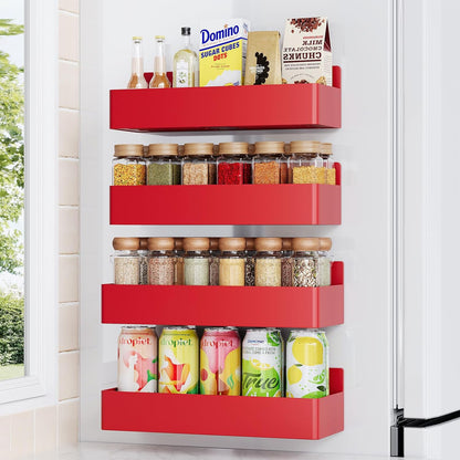 Magnetic Spice Rack for Refrigerator, Kitchen Organizer and Storage Shelf, Black (4 Pack)…