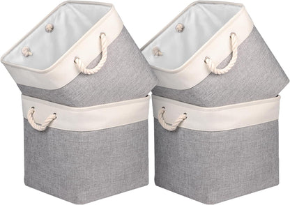 Foldable Storage Basket Fabric 13 Inch Cube Storage Bins with Hard Bottom &Sturdy Handles Storage Cube for Shelf Closet Home (Grey , 4-Pack)