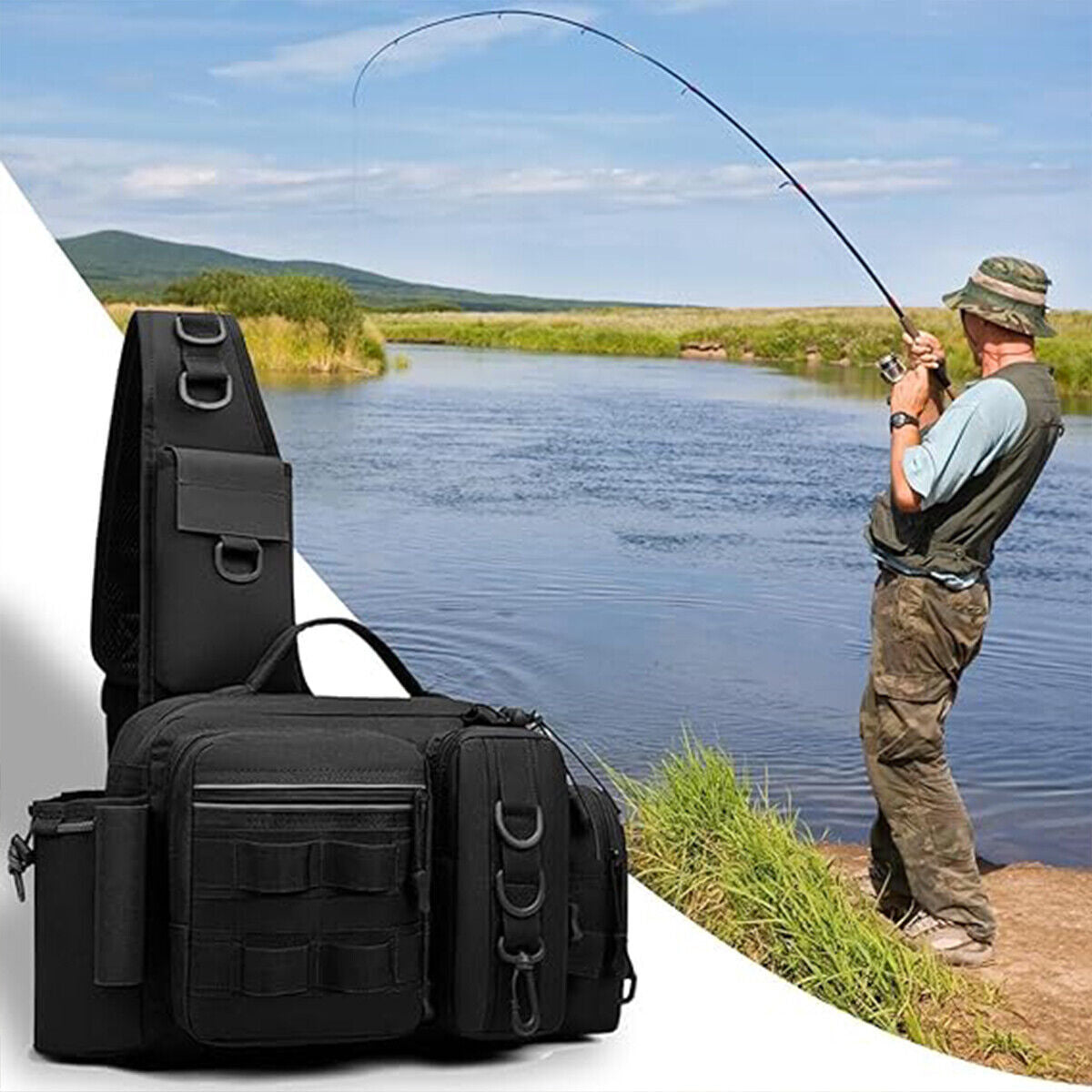 Fishing Backpack Large Capacity Camouflage Outdoor Waist Chest Bag AU