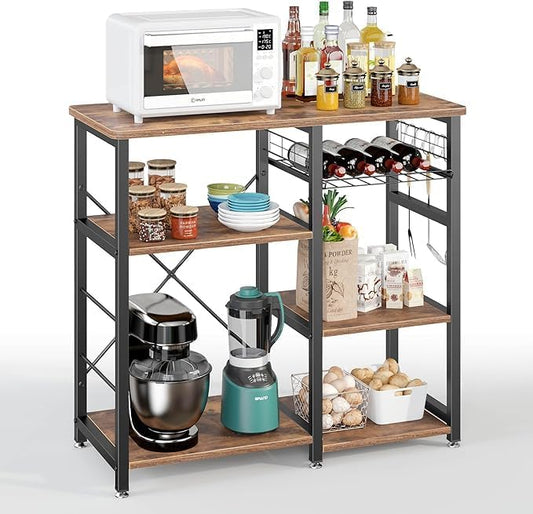 3-Tier Kitchen Baker'S Rack Utility Shelf Microwave Stand with Storage and Drawer Storage Cart Workstation Shelf, Brown BHUS-W5S-FG