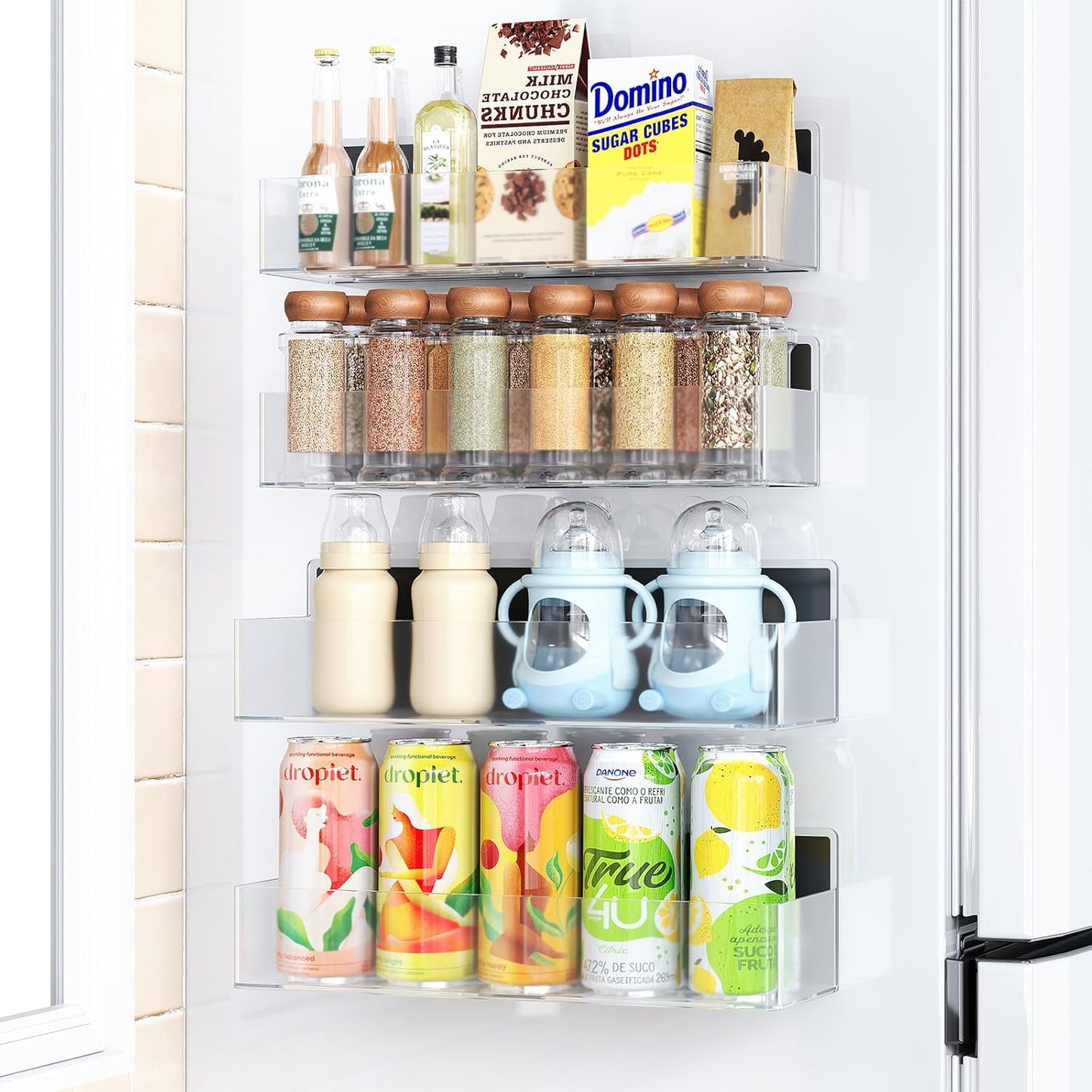 Magnetic Spice Rack for Refrigerator, Kitchen Organizer and Storage Shelf, Black (4 Pack)…