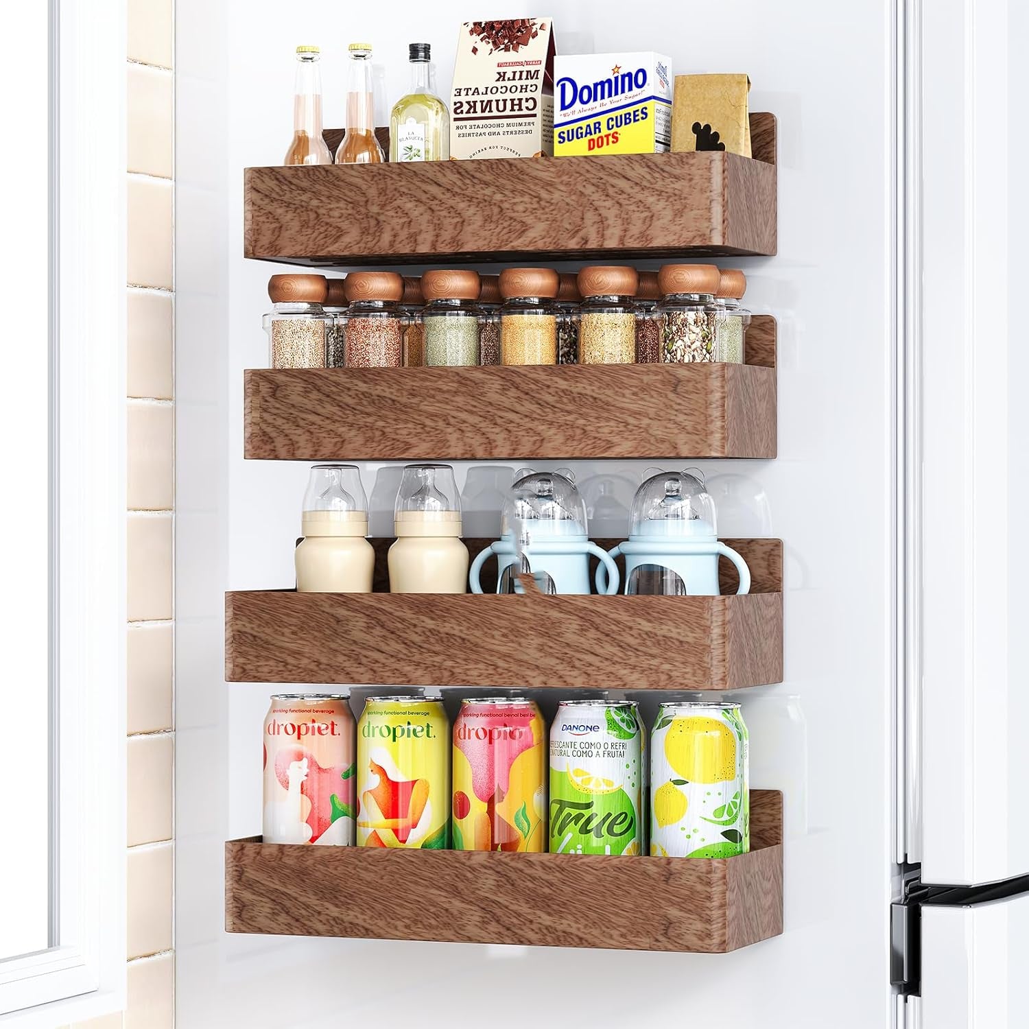 Magnetic Spice Rack for Refrigerator, Kitchen Organizer and Storage Shelf, Black (4 Pack)…