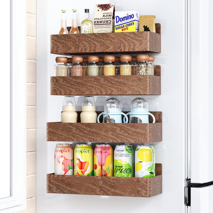 Magnetic Spice Rack for Refrigerator, Kitchen Organizer and Storage Shelf, Black (4 Pack)…
