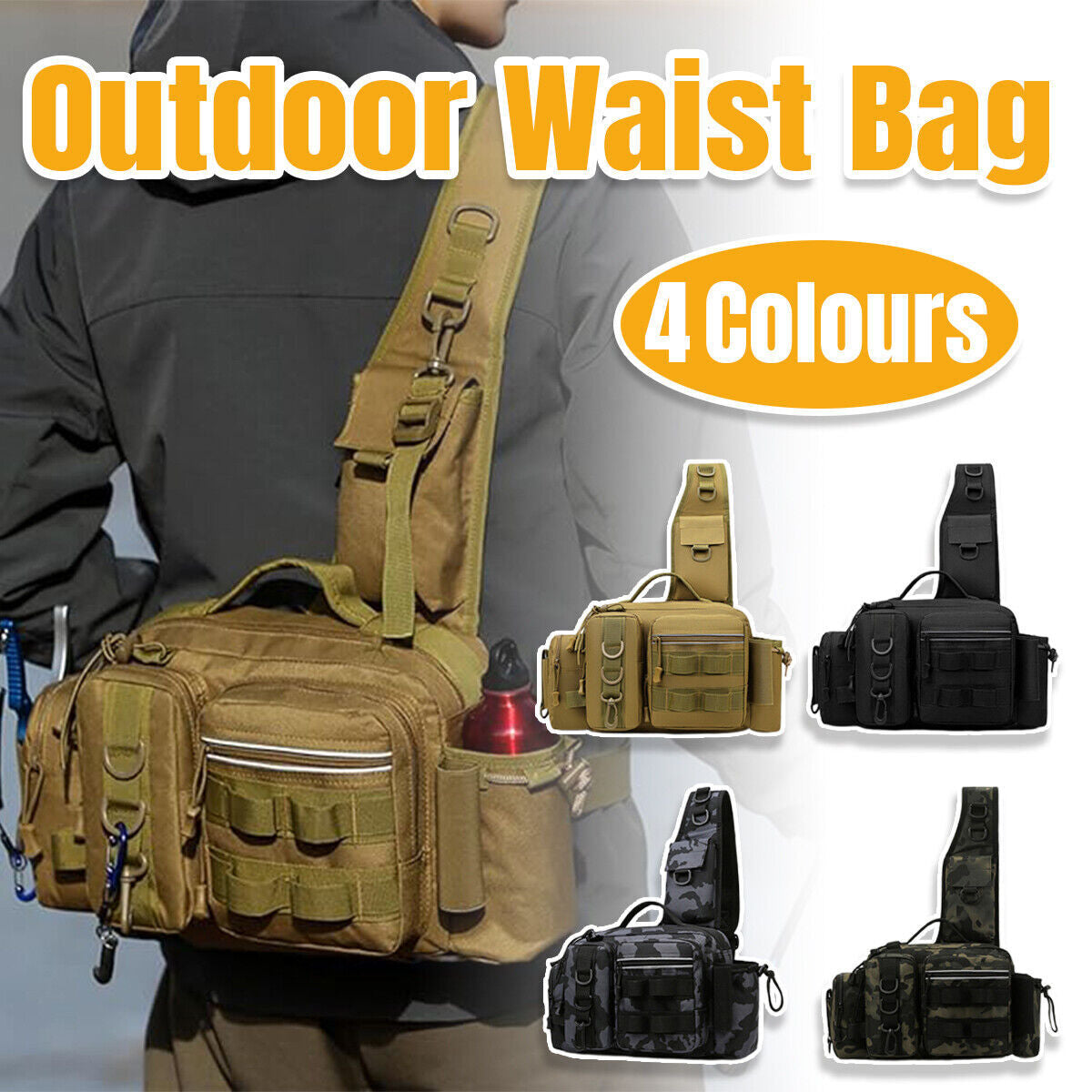 Fishing Backpack Large Capacity Camouflage Outdoor Waist Chest Bag AU