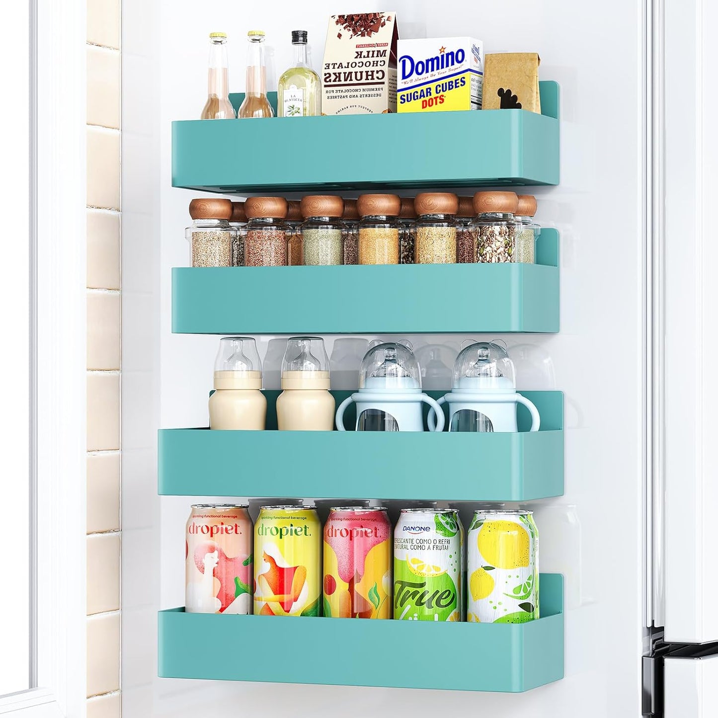 Magnetic Spice Rack for Refrigerator, Kitchen Organizer and Storage Shelf, Black (4 Pack)…