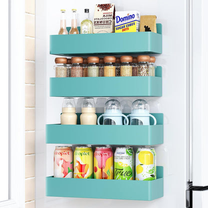 Magnetic Spice Rack for Refrigerator, Kitchen Organizer and Storage Shelf, Black (4 Pack)…