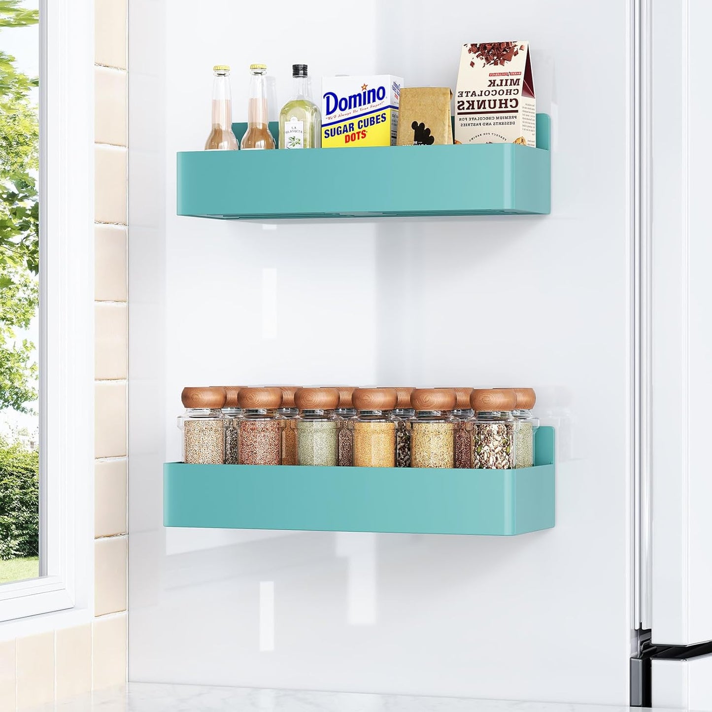 Magnetic Spice Rack for Refrigerator, Kitchen Organizer and Storage Shelf, Black (4 Pack)…