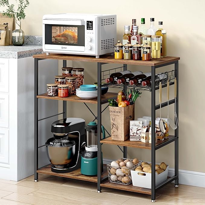 3-Tier Kitchen Baker'S Rack Utility Shelf Microwave Stand with Storage and Drawer Storage Cart Workstation Shelf, Brown BHUS-W5S-FG