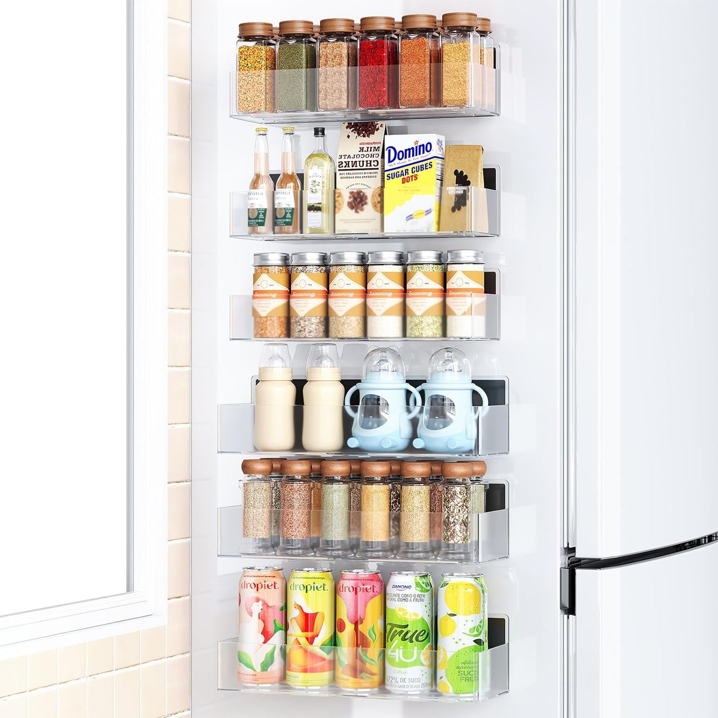 Magnetic Spice Rack for Refrigerator, Kitchen Organizer and Storage Shelf, Black (4 Pack)…