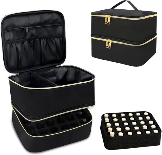 Organizador Pintauñas Organizador Esmaltes Uñas Doble Capa Caja Maquillaje Maletin Maquillaje Vacio Para 30 Botellas De Esmalte De Uñas Y Una Lámpara De Uñas