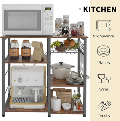 3-Tier Kitchen Baker'S Rack Utility Shelf Microwave Stand with Storage and Drawer Storage Cart Workstation Shelf, Brown BHUS-W5S-FG