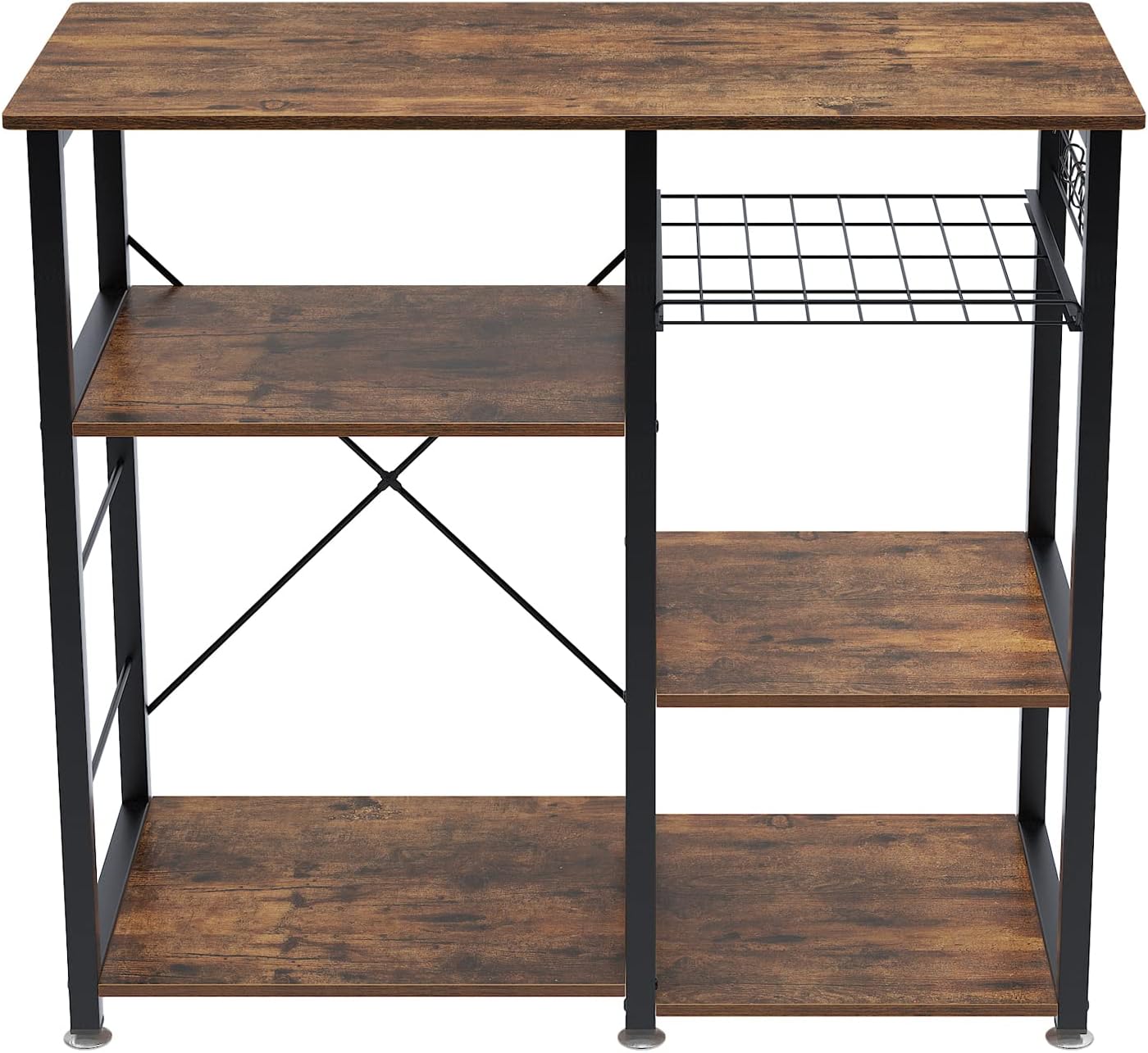 3-Tier Kitchen Baker'S Rack Utility Shelf Microwave Stand with Storage and Drawer Storage Cart Workstation Shelf, Brown BHUS-W5S-FG