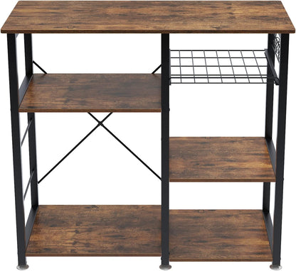 3-Tier Kitchen Baker'S Rack Utility Shelf Microwave Stand with Storage and Drawer Storage Cart Workstation Shelf, Brown BHUS-W5S-FG