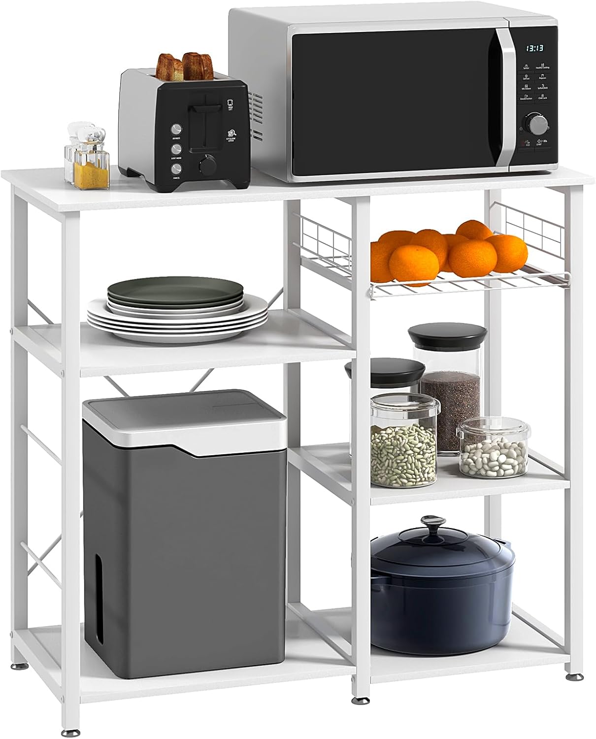 3-Tier Kitchen Baker'S Rack Utility Shelf Microwave Stand with Storage and Drawer Storage Cart Workstation Shelf, Brown BHUS-W5S-FG