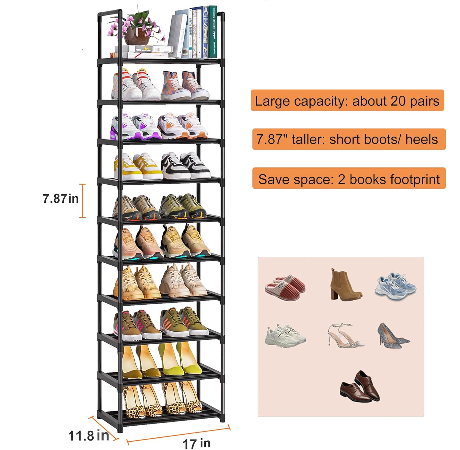 Shoe Rack, Sturdy Metal Shoe Rack Organizer,Narrow Shoe Racks for Closets,Shoes Rack,Shoe Stand,Shoe Shelf