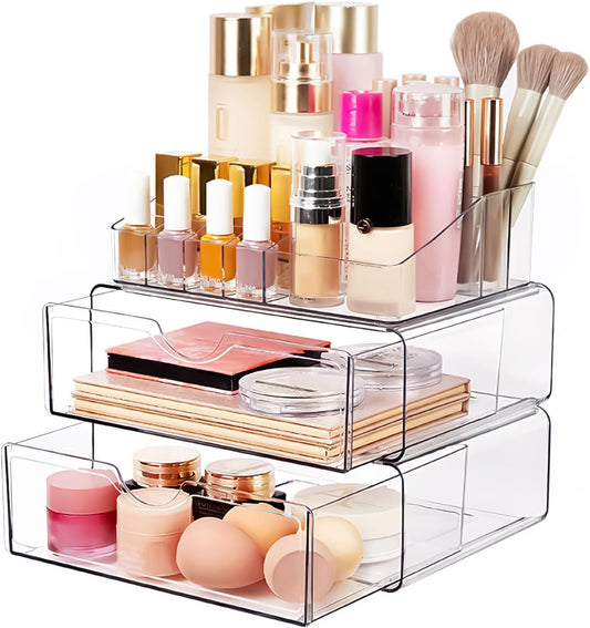 Porta Trucchi Organizer 3 Piani, Organizzatore Trucchi Trasparente in Acrilico, Make up Organizer per Profumi, per Toeletta, Bagno E Camera Da Letto(Con 12 Cuscinetti Antiscivolo)