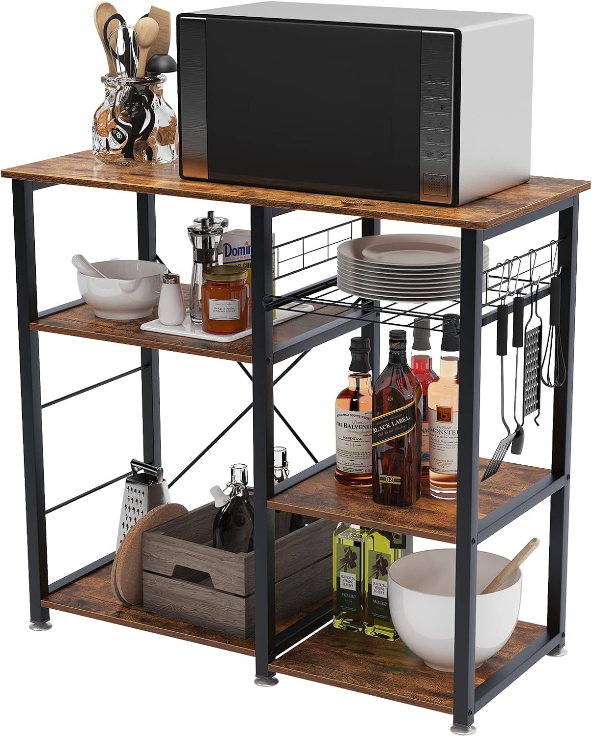 3-Tier Kitchen Baker'S Rack Utility Shelf Microwave Stand with Storage and Drawer Storage Cart Workstation Shelf, Brown BHUS-W5S-FG