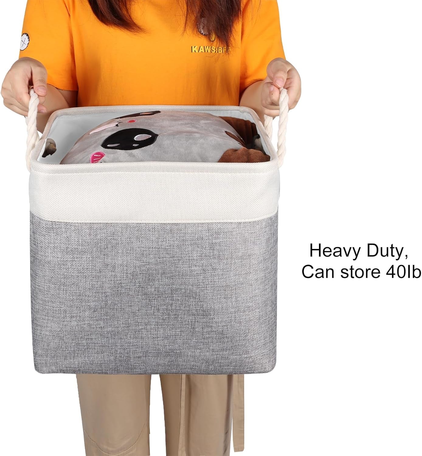 Foldable Storage Basket Fabric 13 Inch Cube Storage Bins with Hard Bottom &Sturdy Handles Storage Cube for Shelf Closet Home (Grey , 4-Pack)