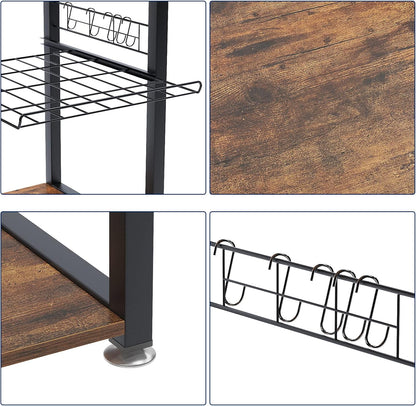 3-Tier Kitchen Baker'S Rack Utility Shelf Microwave Stand with Storage and Drawer Storage Cart Workstation Shelf, Brown BHUS-W5S-FG