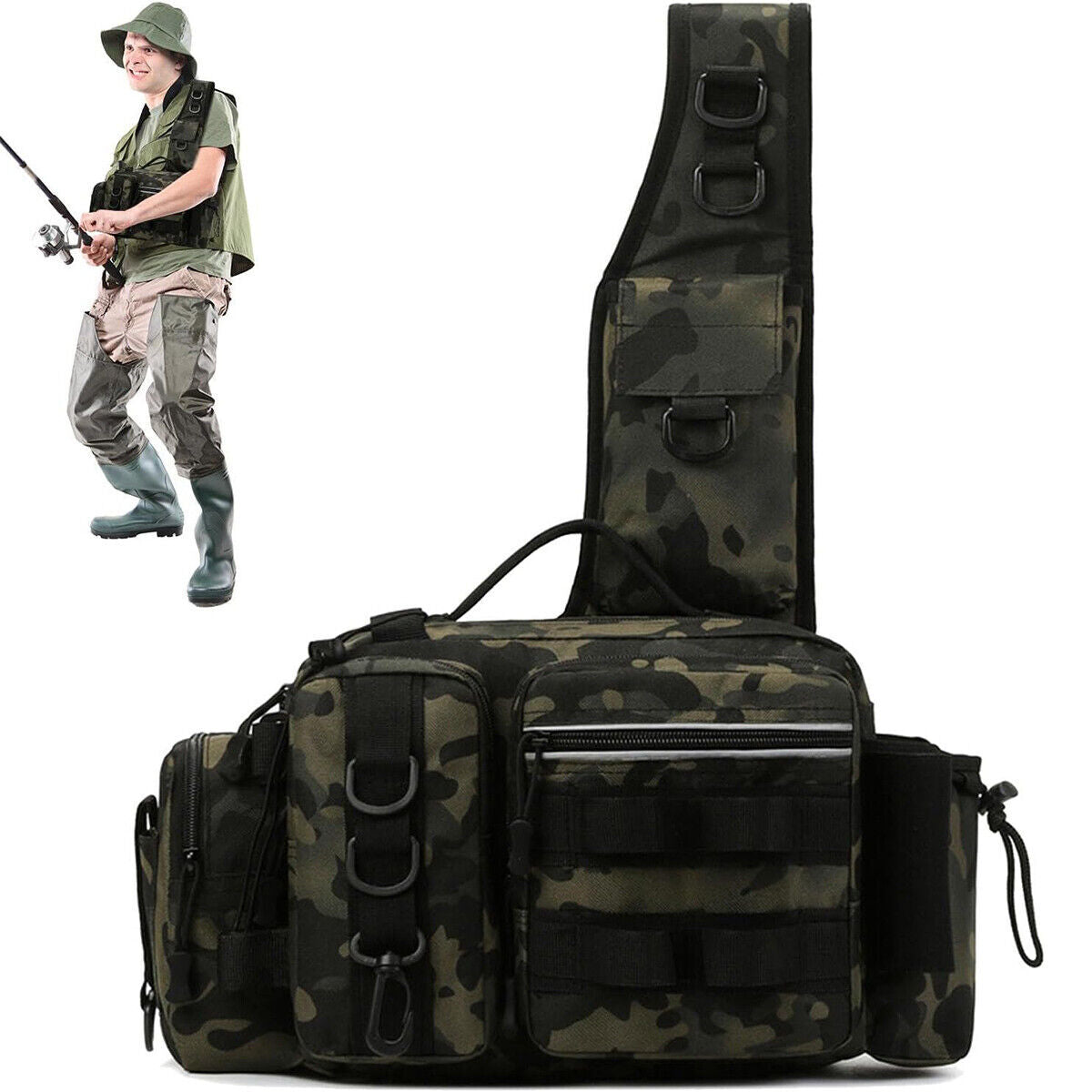 Fishing Backpack Large Capacity Camouflage Outdoor Waist Chest Bag AU