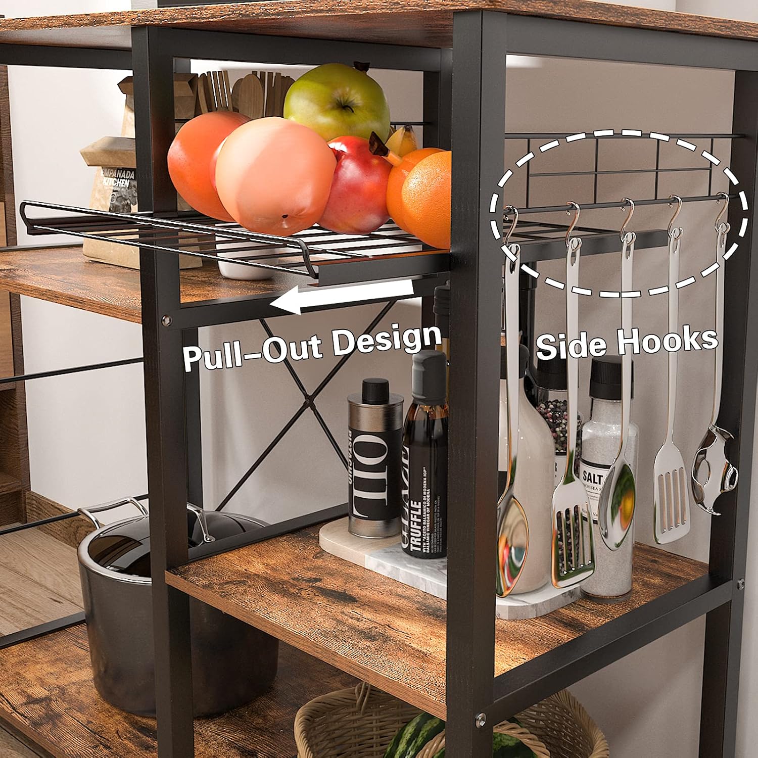 3-Tier Kitchen Baker'S Rack Utility Shelf Microwave Stand with Storage and Drawer Storage Cart Workstation Shelf, Brown BHUS-W5S-FG