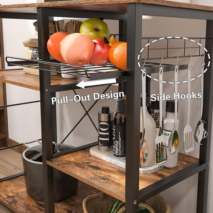 3-Tier Kitchen Baker'S Rack Utility Shelf Microwave Stand with Storage and Drawer Storage Cart Workstation Shelf, Brown BHUS-W5S-FG