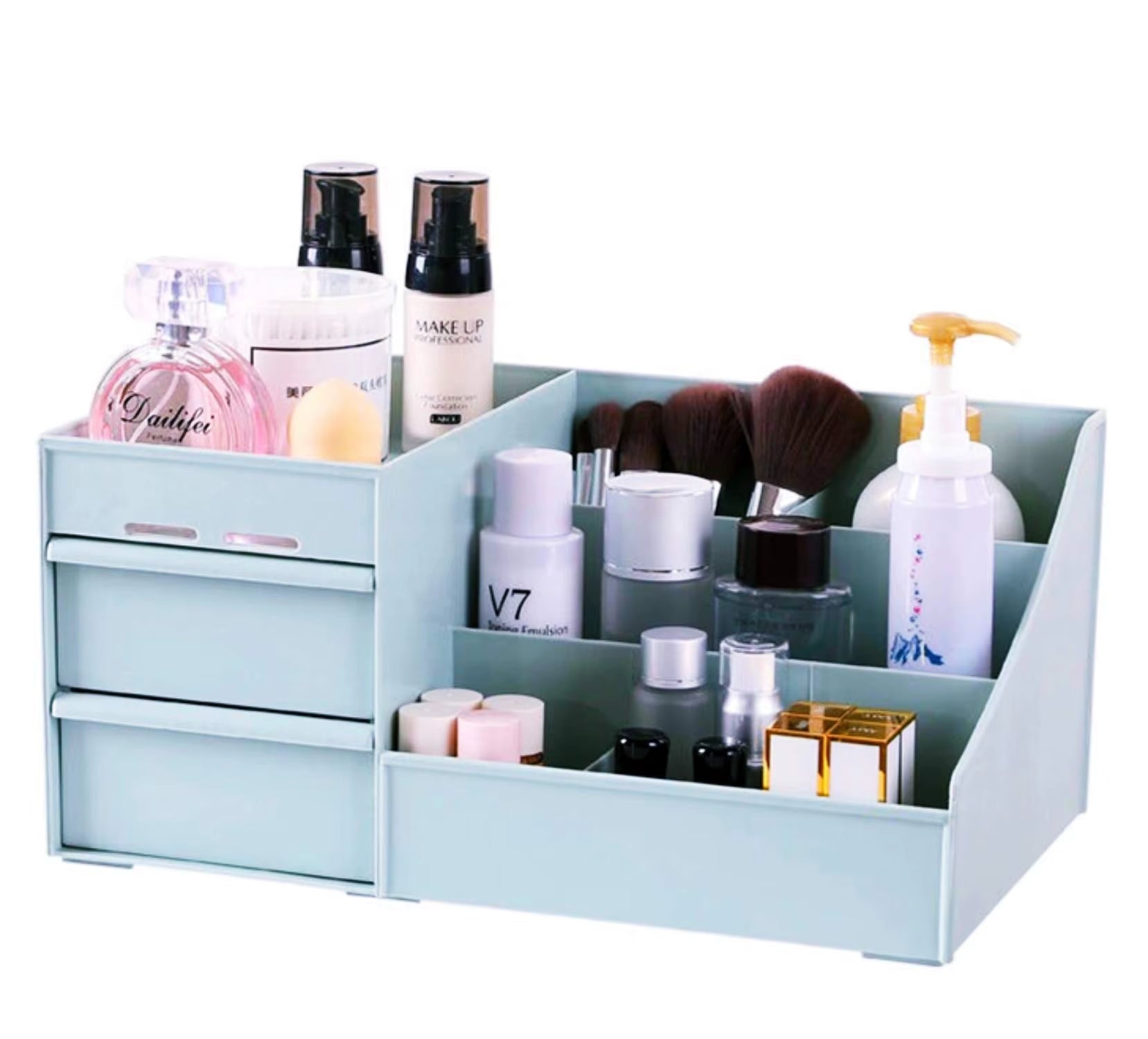 Make-up organizer voor op het aanrecht, badkamer, bureau, cosmetica opbergdoos met lades voor lippenstift, kwasten, lotions en oogschaduw