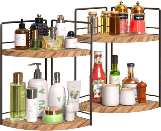 2X Organizzatore Angolare a 2 Ripiani, Organizer per Il Piano Di Lavoro Del Bagno, Portaspezie Organizzatore, Porta Trucchi Organizer per Toeletta, Camera Da Letto, Bagno, Cucina (Marrone)