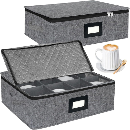 Lot De 2 Porte-Tasses À Café Avec Partition - Rangement Avec Couvercle Et Poignées - Boîte De Rangement Pliable Pour 24 Tasses À Café - Empilables - Gris Foncé