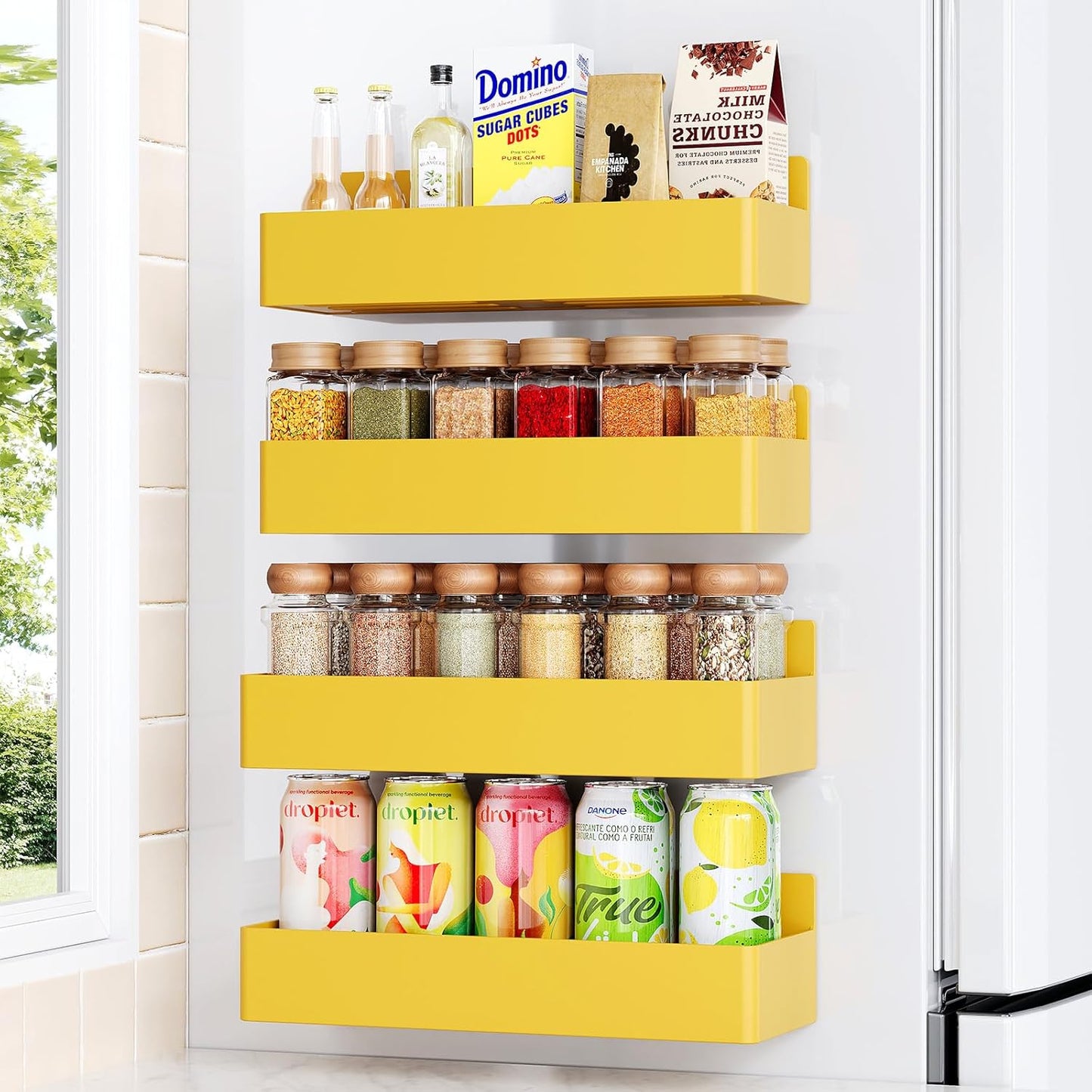 Magnetic Spice Rack for Refrigerator, Kitchen Organizer and Storage Shelf, Black (4 Pack)…