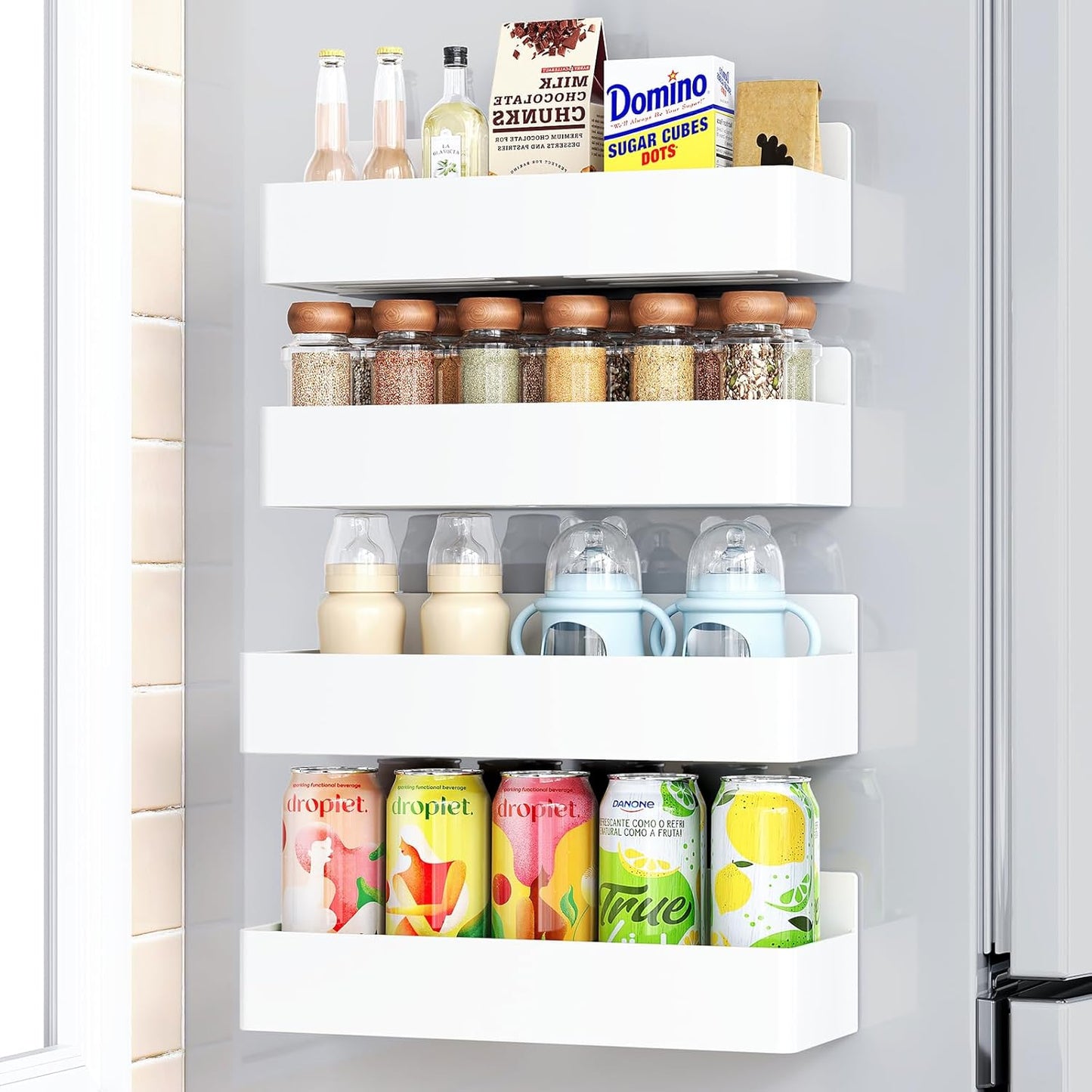 Magnetic Spice Rack for Refrigerator, Kitchen Organizer and Storage Shelf, Black (4 Pack)…