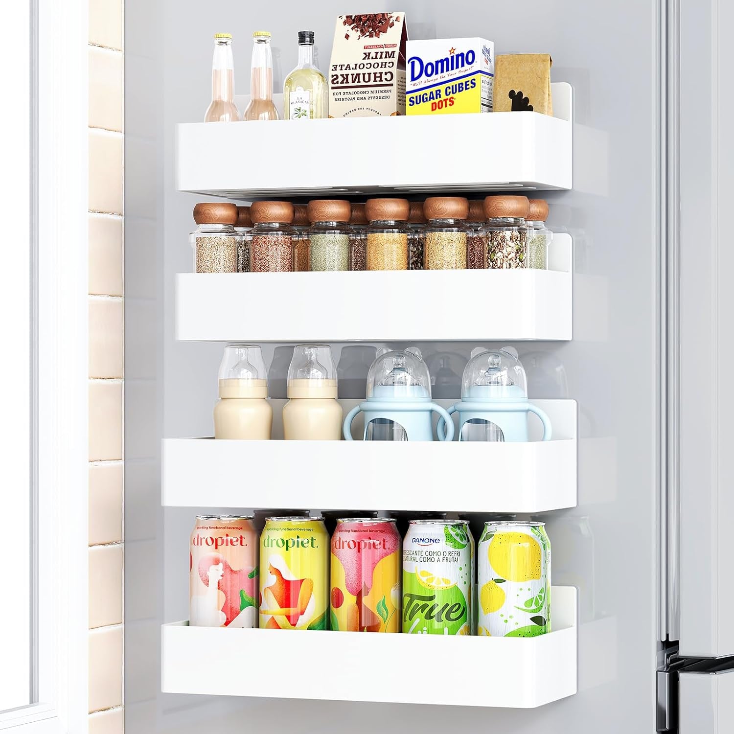 Magnetic Spice Rack for Refrigerator, Kitchen Organizer and Storage Shelf, Black (4 Pack)…