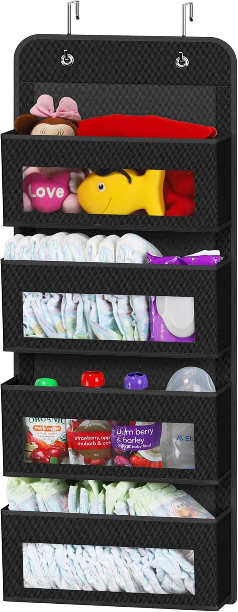 4 Clear Window Pocket over Closet Door Storage Hanging Organizer for Bedroom, Bathroom, Pantry, Pink