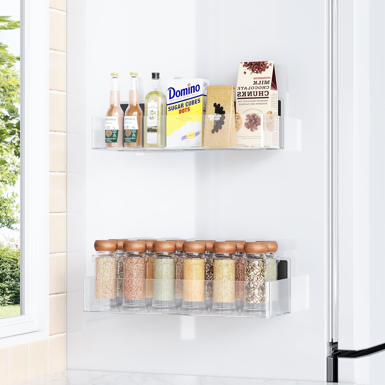 Magnetic Spice Rack for Refrigerator, Kitchen Organizer and Storage Shelf, Black (4 Pack)…