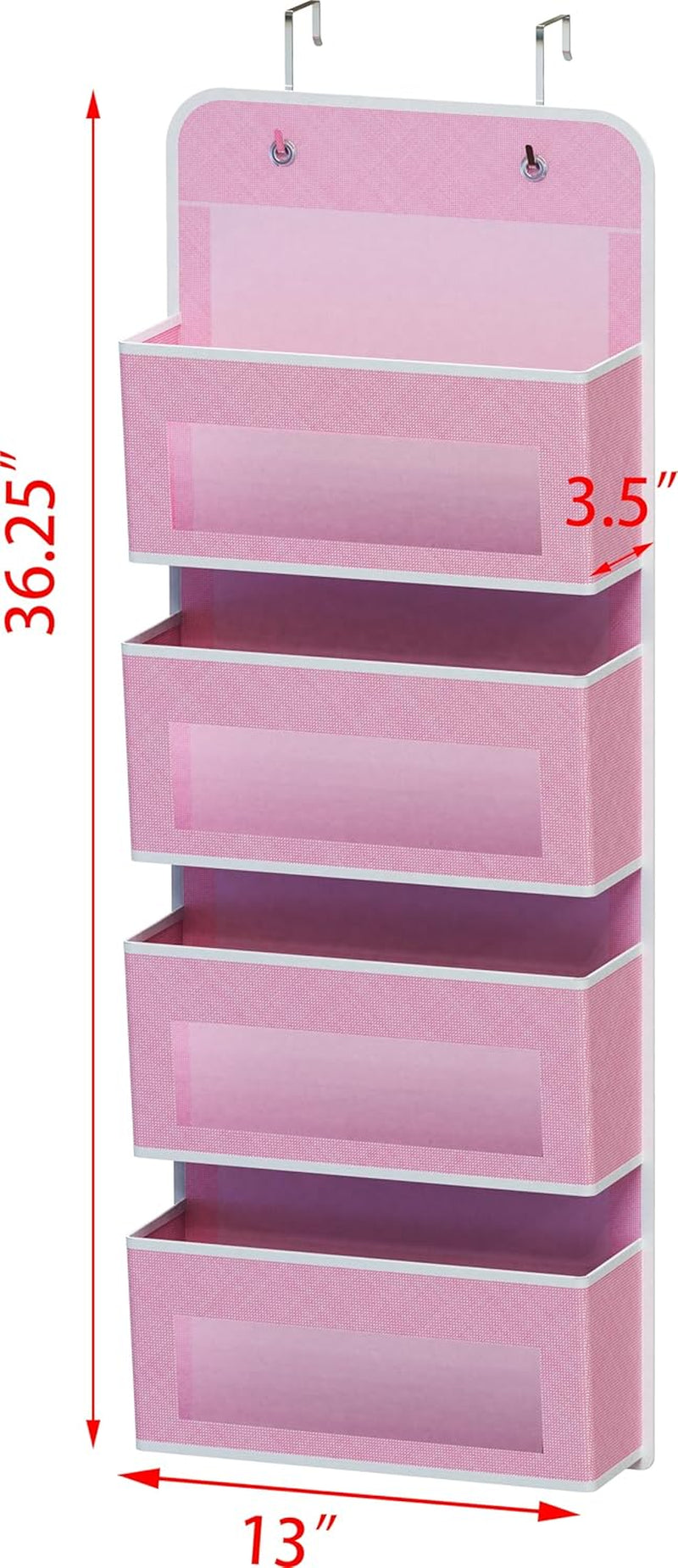 4 Clear Window Pocket over Closet Door Storage Hanging Organizer for Bedroom, Bathroom, Pantry, Pink