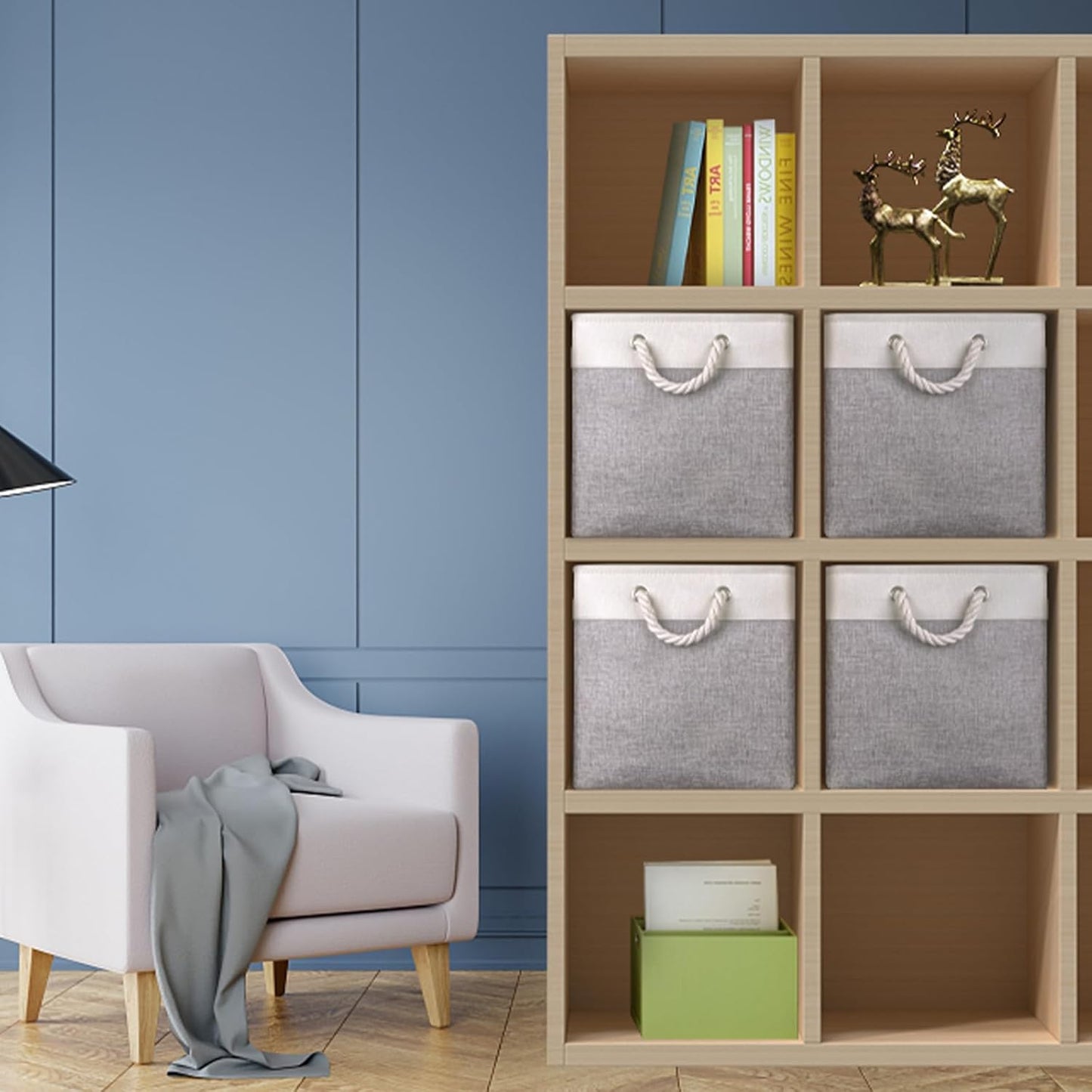 Foldable Storage Basket Fabric 13 Inch Cube Storage Bins with Hard Bottom &Sturdy Handles Storage Cube for Shelf Closet Home (Grey , 4-Pack)