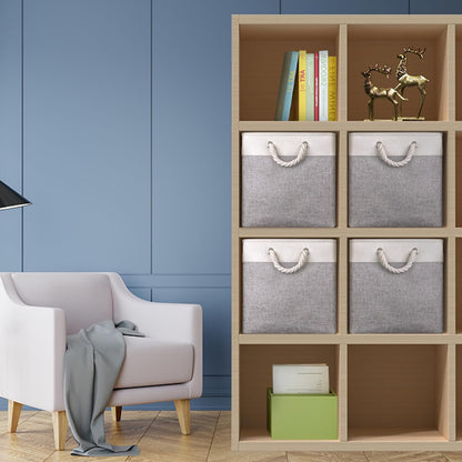 Foldable Storage Basket Fabric 13 Inch Cube Storage Bins with Hard Bottom &Sturdy Handles Storage Cube for Shelf Closet Home (Grey , 4-Pack)