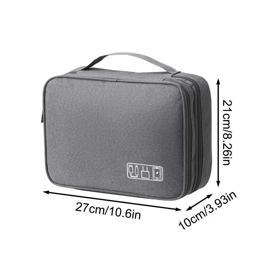 Black Oxford Cloth Electronic Accessory Storage Bag, Cube Travel Bag, Portable Data Cable Headphone Organizer Bag Office Suppli