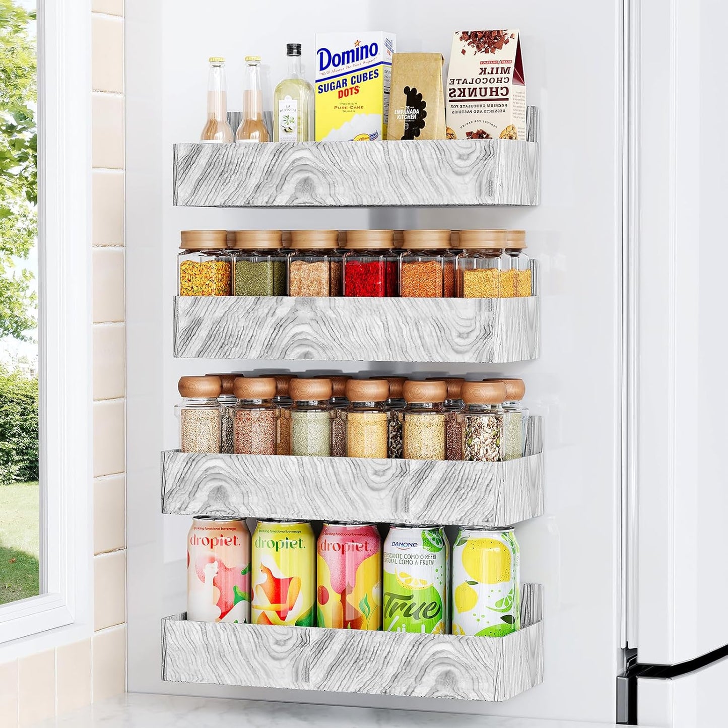 Magnetic Spice Rack for Refrigerator, Kitchen Organizer and Storage Shelf, Black (4 Pack)…