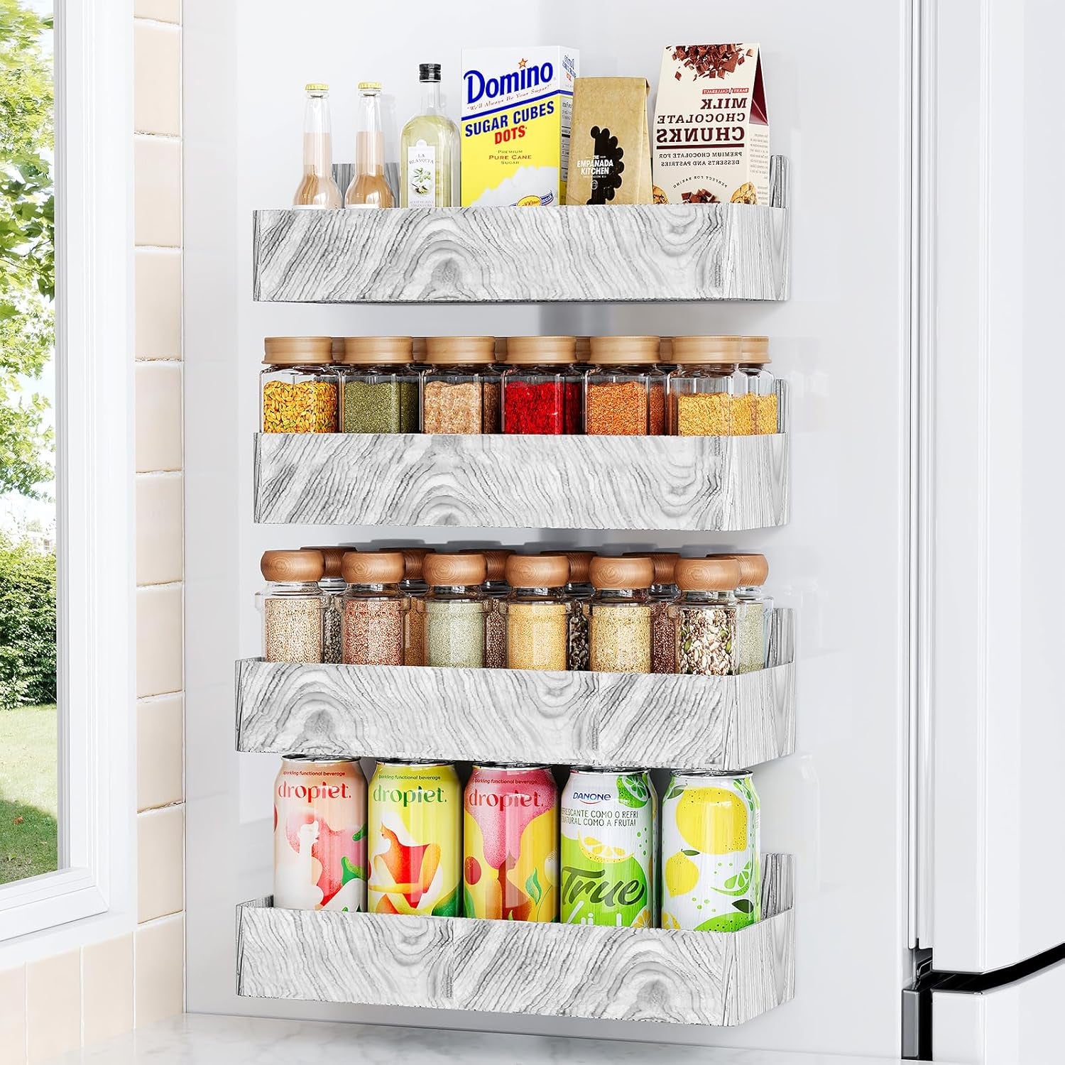 Magnetic Spice Rack for Refrigerator, Kitchen Organizer and Storage Shelf, Black (4 Pack)…