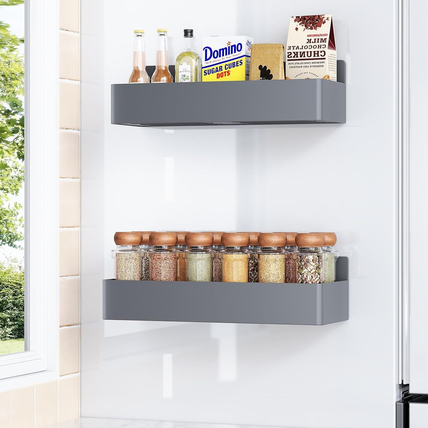 Magnetic Spice Rack for Refrigerator, Kitchen Organizer and Storage Shelf, Black (4 Pack)…