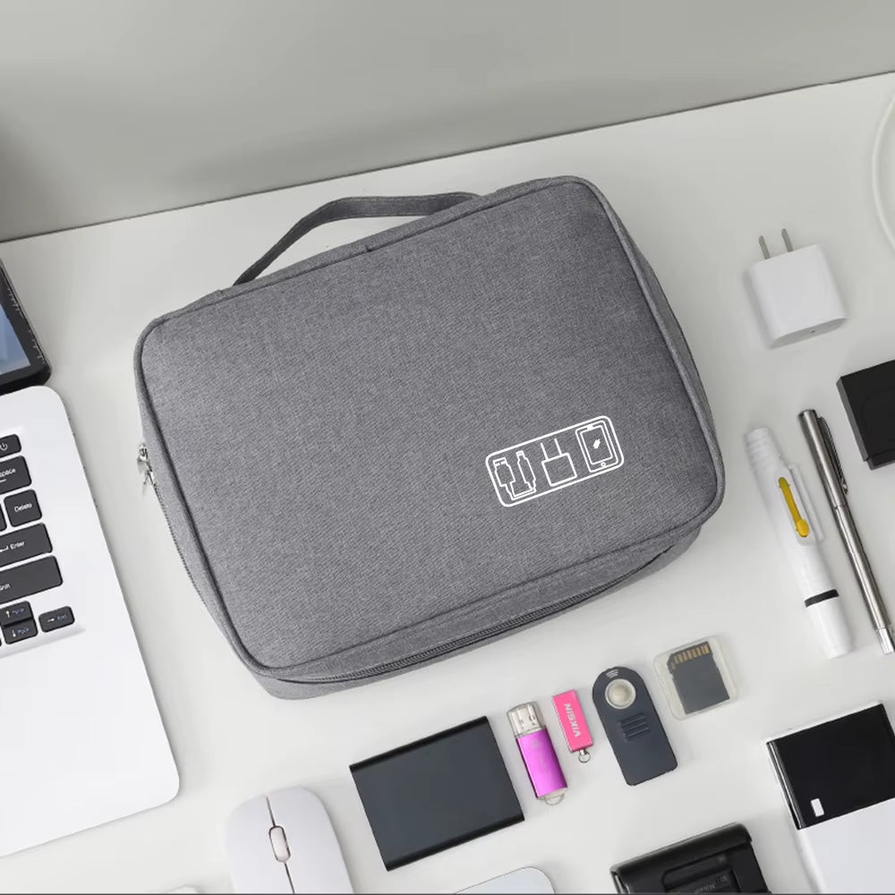 Black Oxford Cloth Electronic Accessory Storage Bag, Cube Travel Bag, Portable Data Cable Headphone Organizer Bag Office Suppli